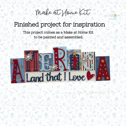 Make at Home Kit - America Word Block Standing Decor