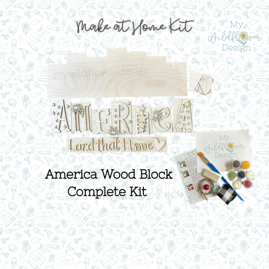 Make at Home Kit - America Word Block Standing Decor