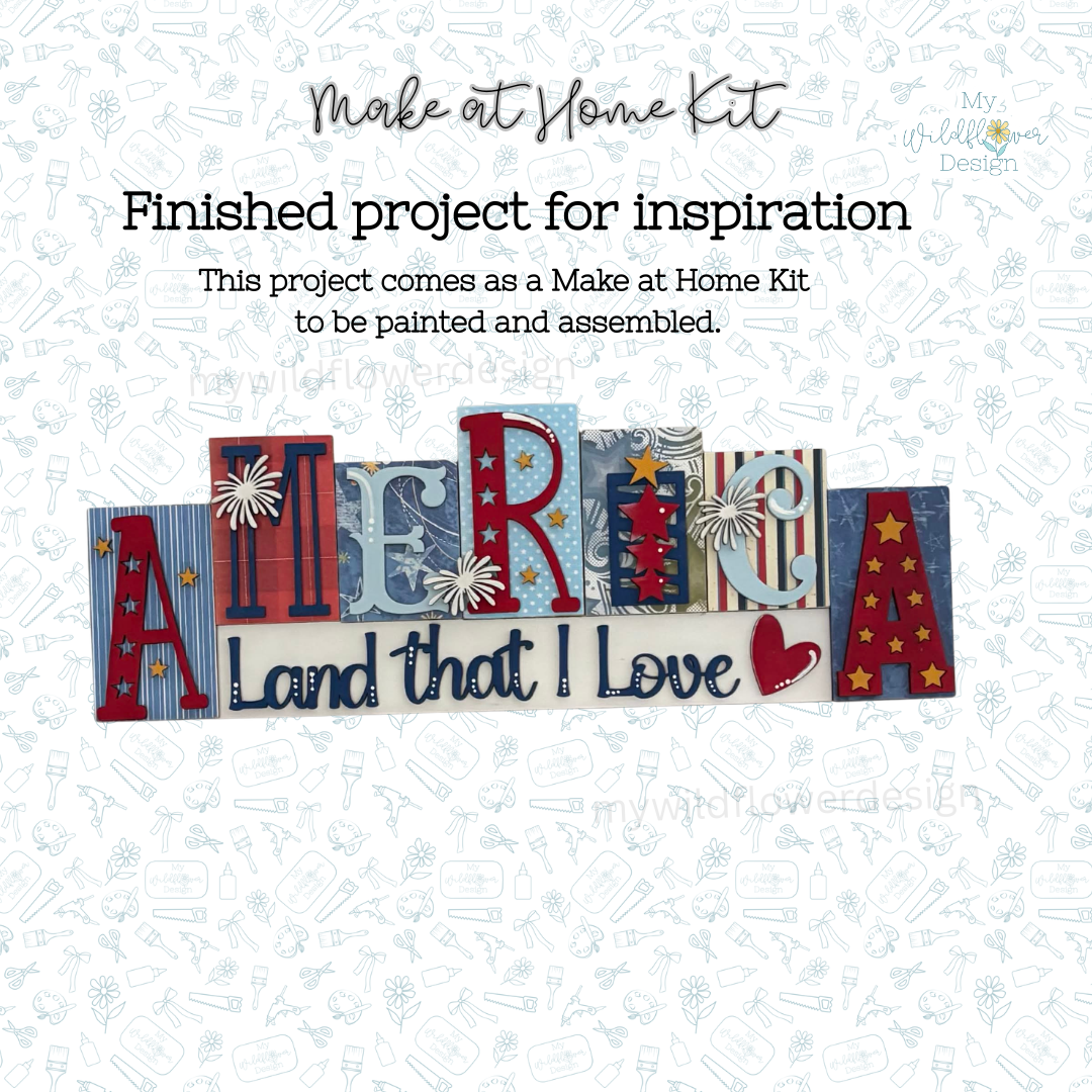 Make at Home Kit - America Word Block Standing Decor
