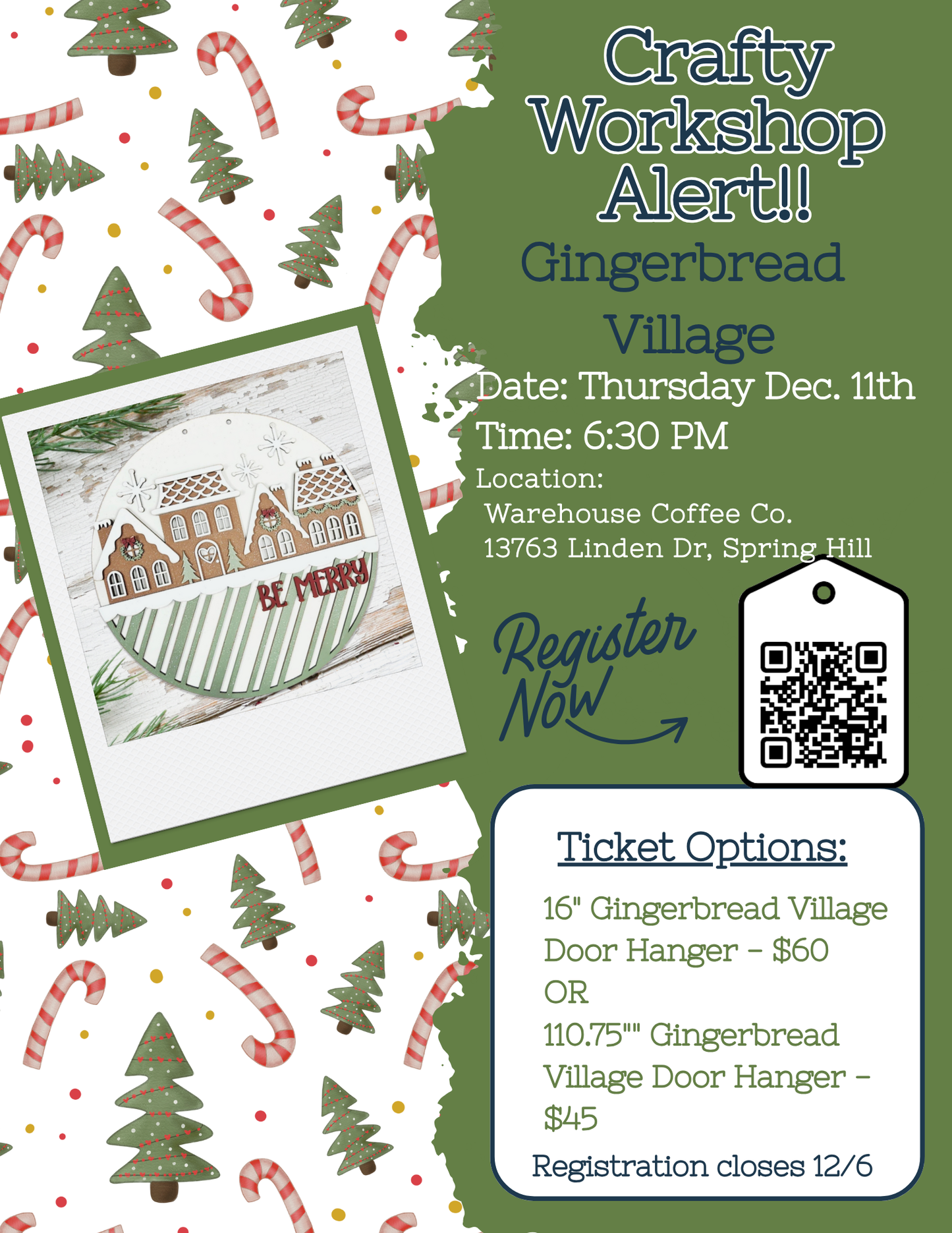 Public- Workshop - Gingerbread Village Sign at Coffee Warehouse Co. Spring Hill