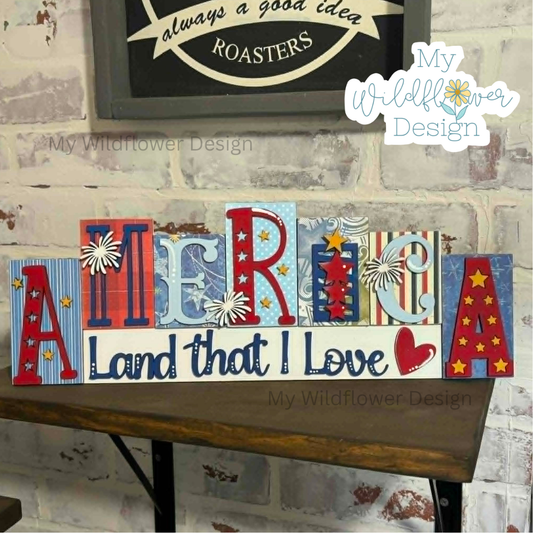 America Word Block Standing Decor